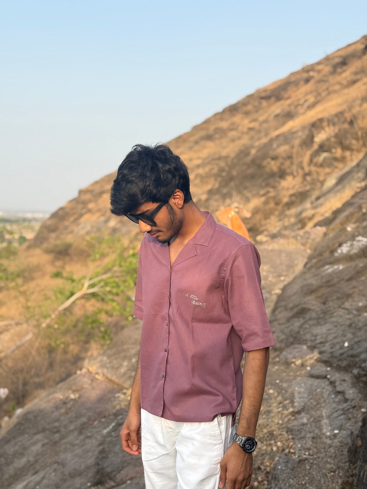 Dusty Rose Cuban Collar Shirt