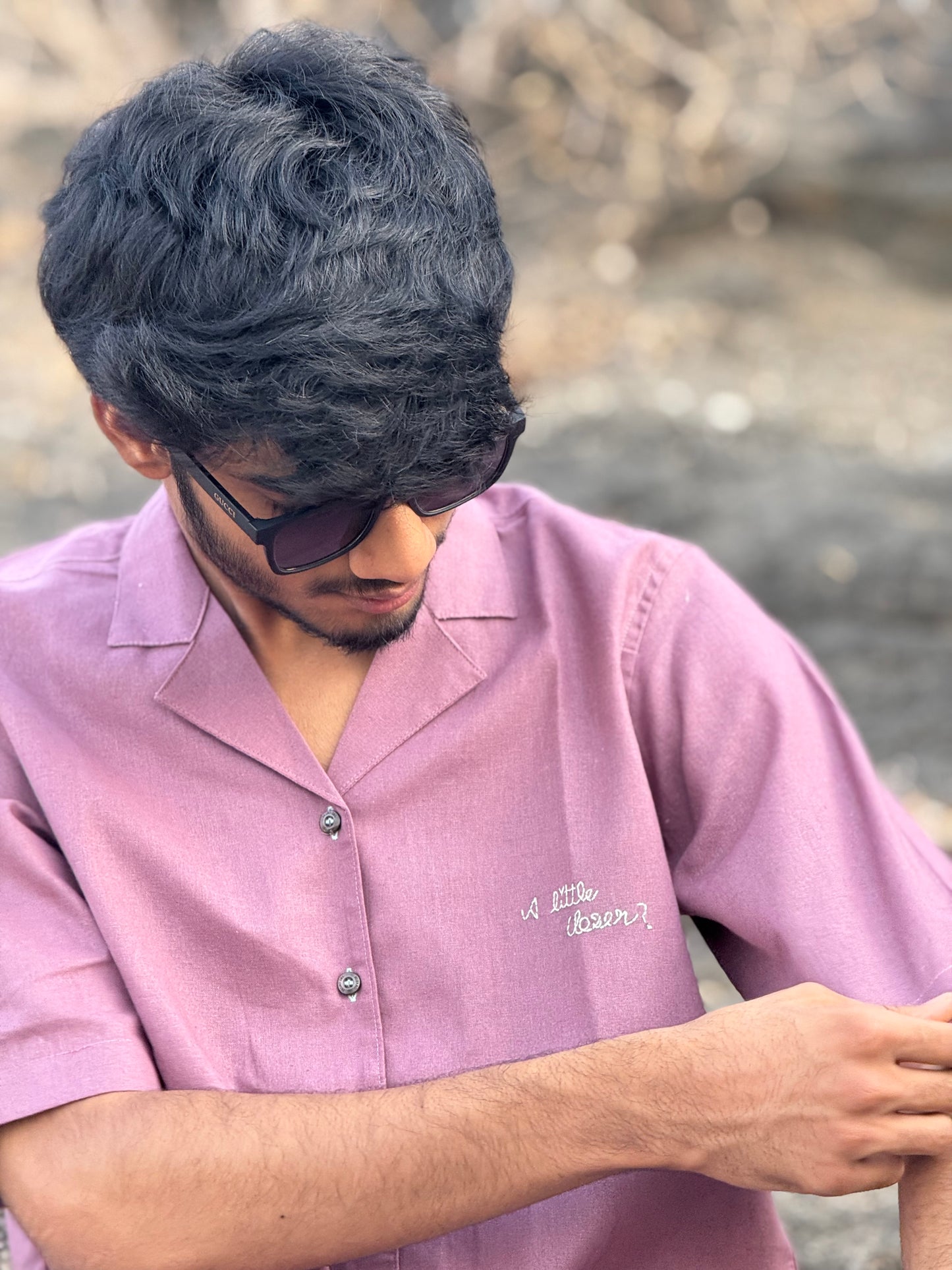 Dusty Rose Cuban Collar Shirt