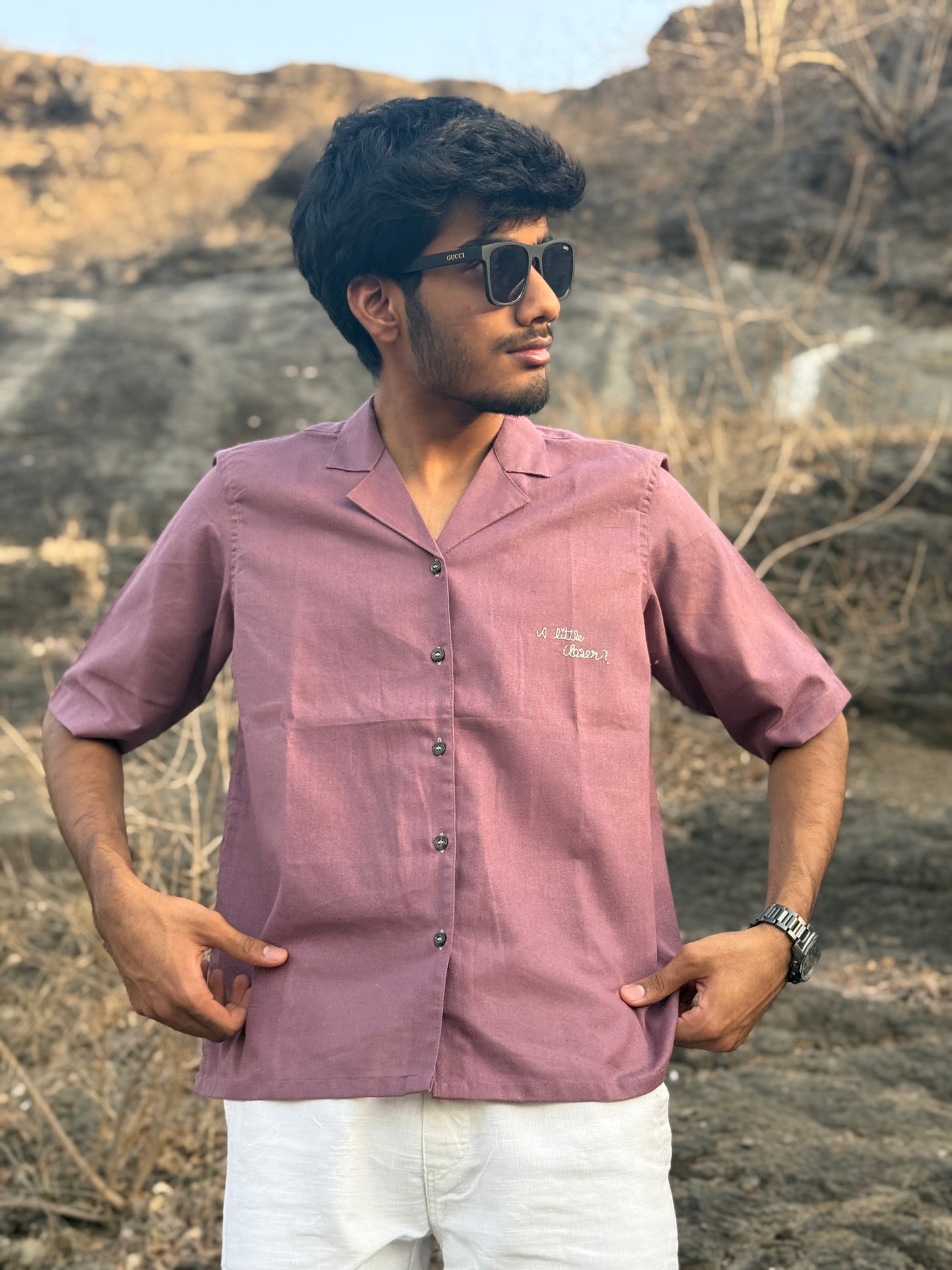 Dusty Rose Cuban Collar Shirt
