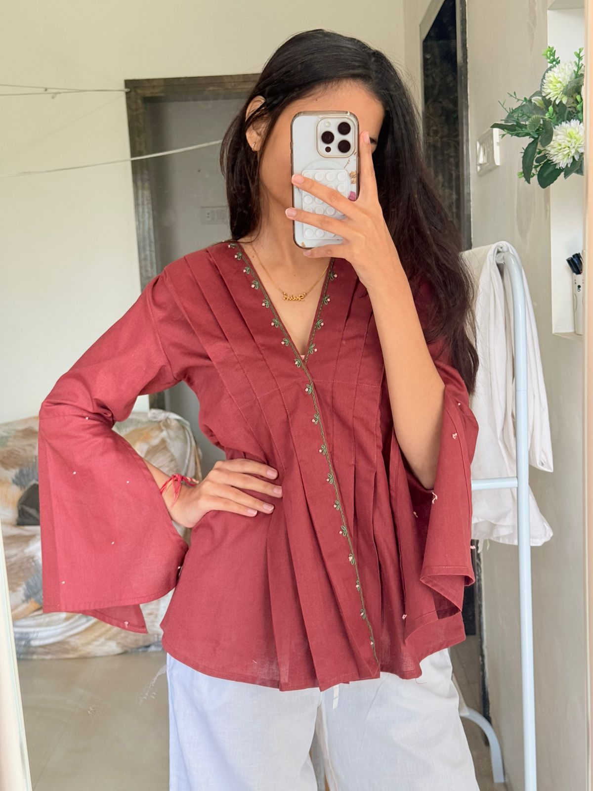 Rust Pleated Wrap Top 🤎