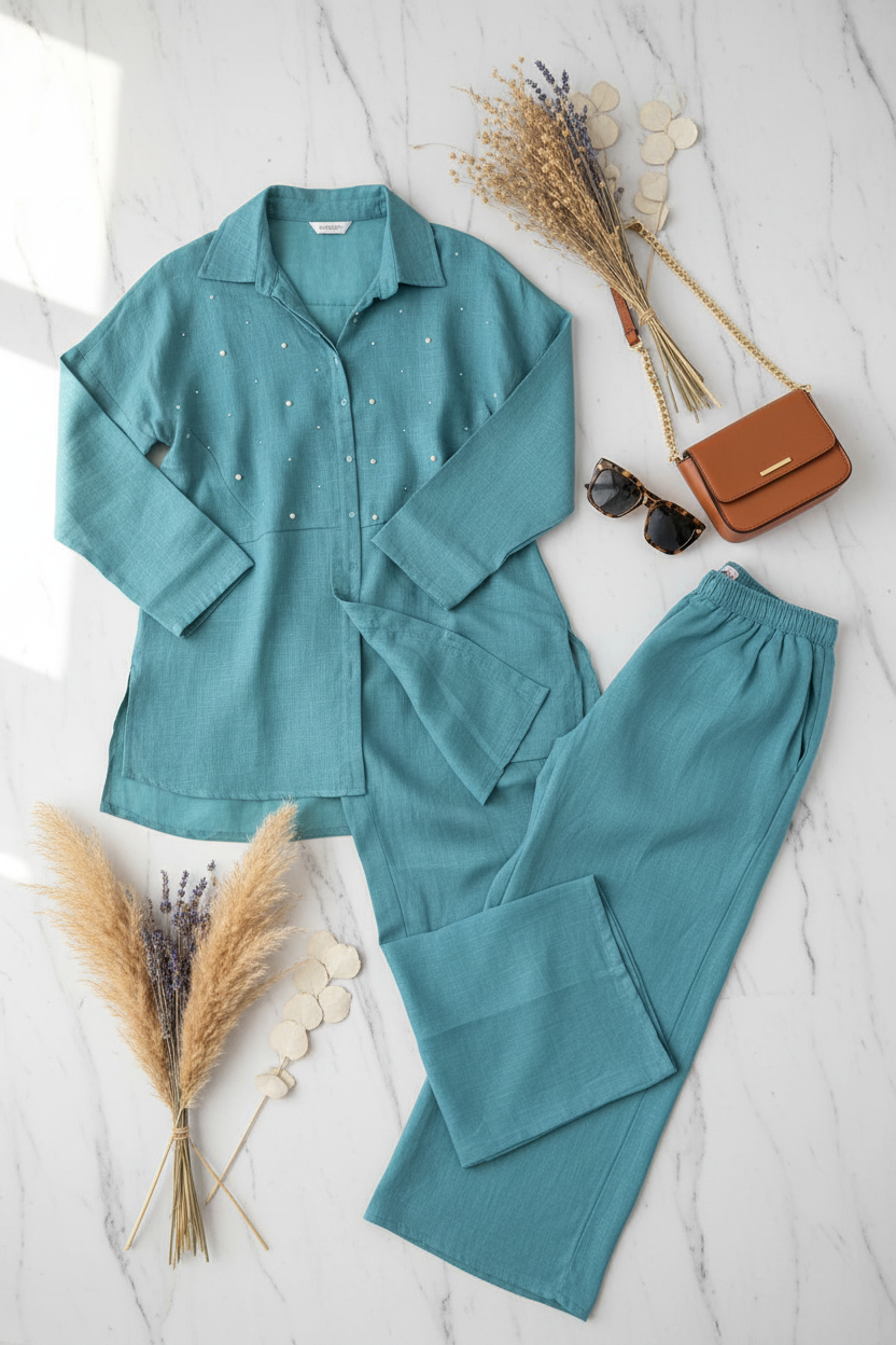 Teal Co-ord Flat Lay